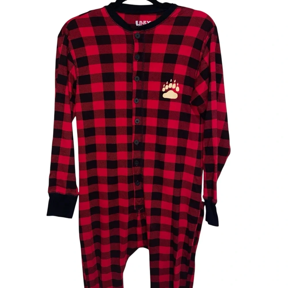 Lazy One Pajamas Womens Medium One Piece PJs Bear Cheeks Trap Camping Cabin